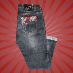 Vintage Y2K Ed Hardy x Christian Audigier NWOT Embellished Cropped Blue Jeans 32